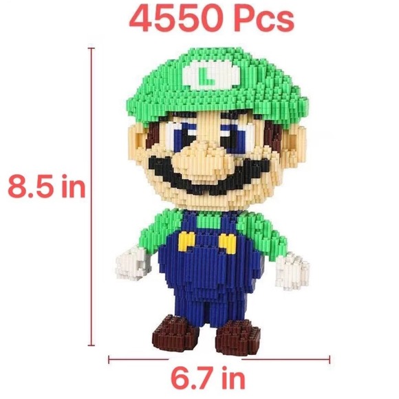 Building Block Luigi Figure 4550 Pcs 8.5 Inch Tall Nintendo Mario Brother Toy - Picture 2 of 5